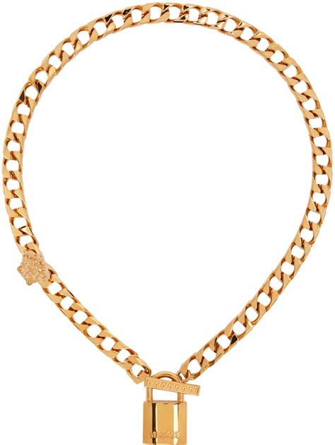 10k gold versace pendant|Versace lock statement necklace.